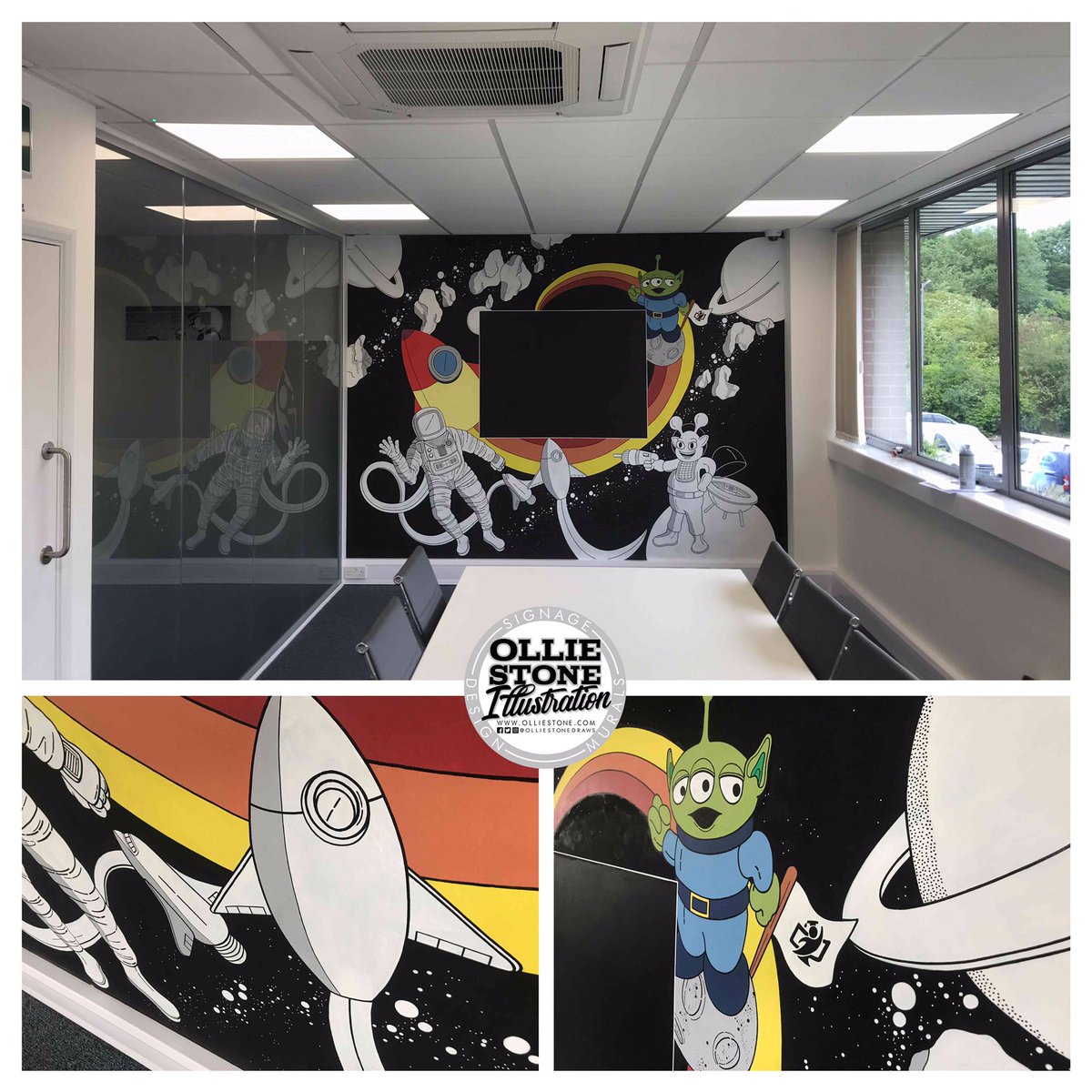 Space-themed, limited colour mural hand painted for a client in Hertford! 😁🎨🤘
#mural #muralpainter #muralart #muralartist #muraldesigner #muraldesign #officemural #officeartwork #handpainted #alwayshandpaint