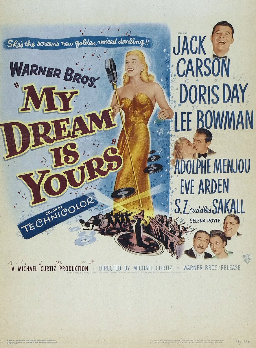 Theatrical poster for MY DREAM IS YOURS (1949) #TCM #LetsMovie #TCMParty #VintageWarnerBros #ClassicFilms #TCMRemembers #DorisDay