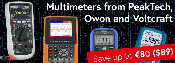 Elektor's tweet image. Deal of the week! Get a handy #multimeter today and save up to €80 ($89)! #PeakTech #Owon #Voltcraft elektor.com/tools/measurem…