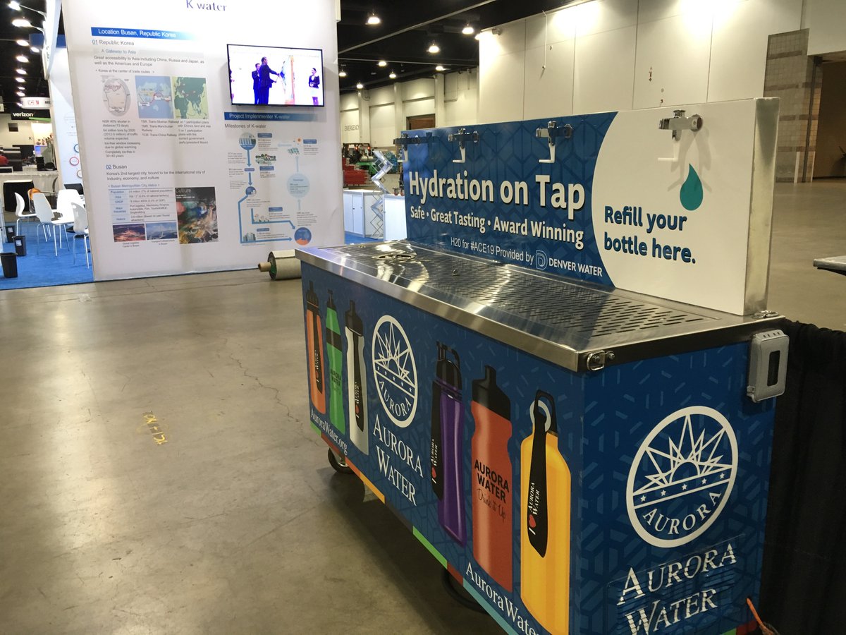 AuroraWaterCO's tweet photo. Going to AWWA ACE19 in Denver? Stay hydrated. Fill your ACE water bottle in exhibit hall. Next to food court. #ACE19 #AWWA #AuroraWater #DenverWater https://t.co/K9Kb2opM1h