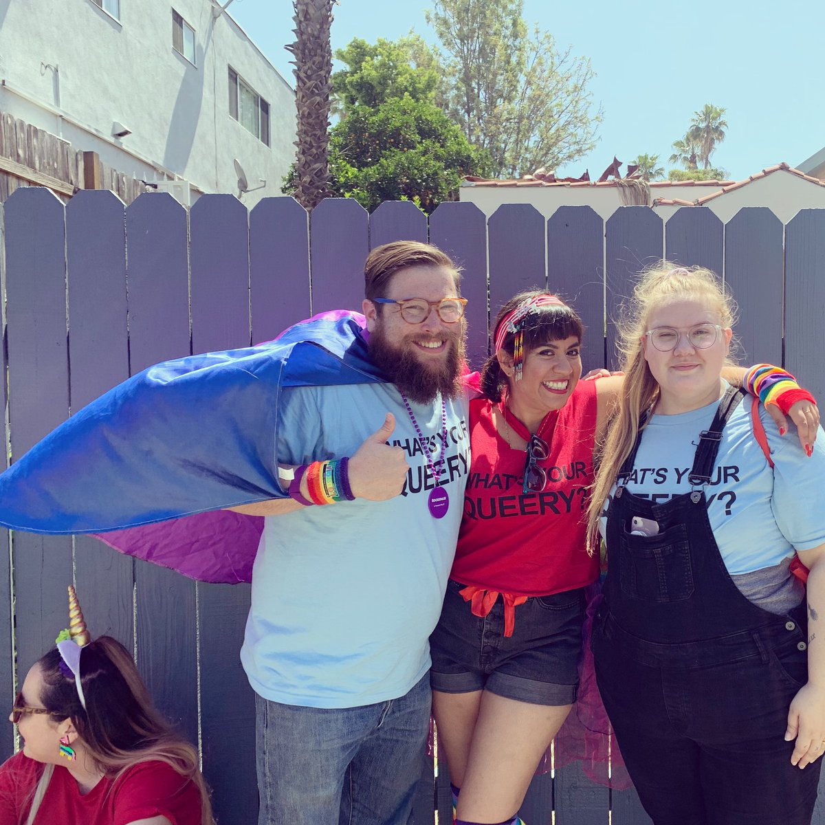 DJZibaZ's tweet photo. .@LAPublicLibrary is at @LAPride! #WhatsYourQueery #PrideParadePrancers #LAPLLibrarians w/@vinceyface & @CarolineEAnd! https://t.co/r9n9drm4yW