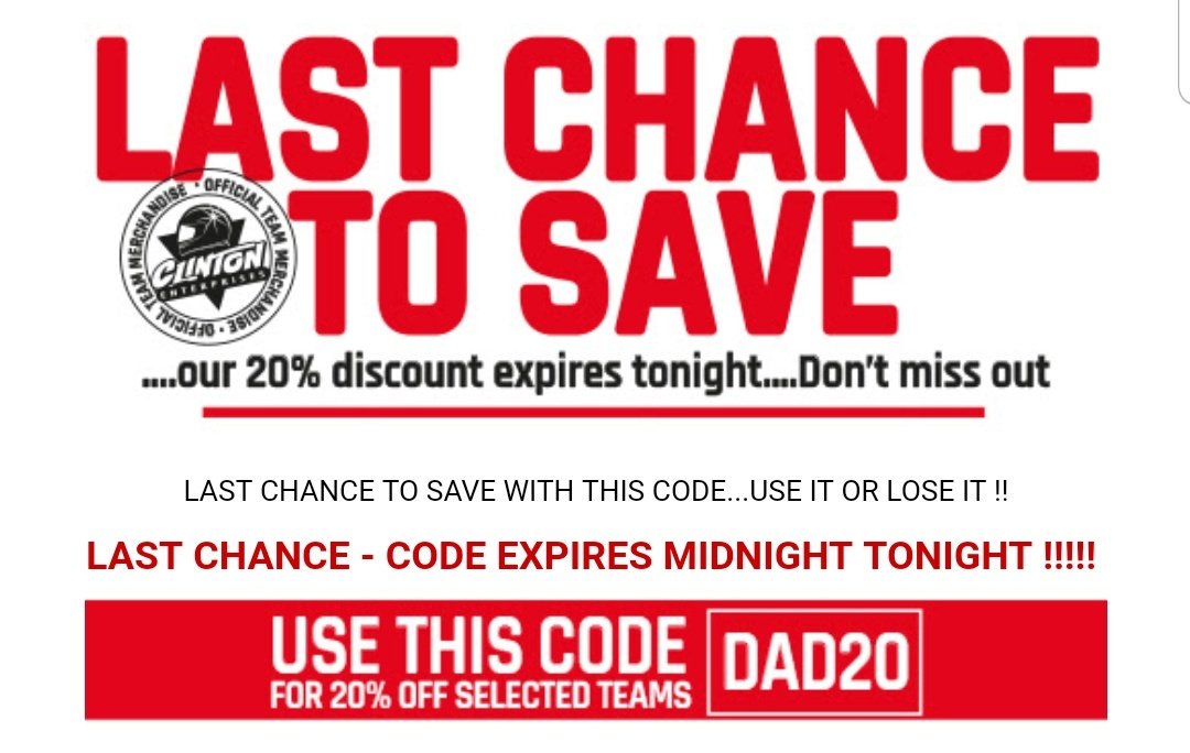 ClintonMerch's tweet image. Last chance to grab yourself a saving this Father's Day! Use code DAD20 at checkout for 20% Off selected teams. Expires midnight
