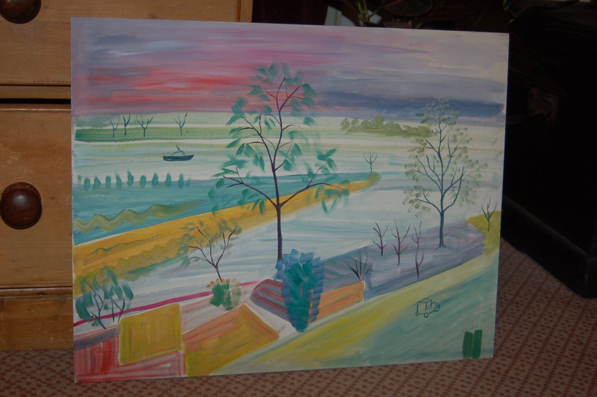 mrbattyart2's tweet photo. Some small paintings I've done over the last year or so, one inspired by an Eric Ravilious, an exercise piece I did over the course of the evening Channel 4 news, ones half finished on purpose because I didn't want to spoil the textured background, and one I reworked painted over https://t.co/YMSCZ8hx3J