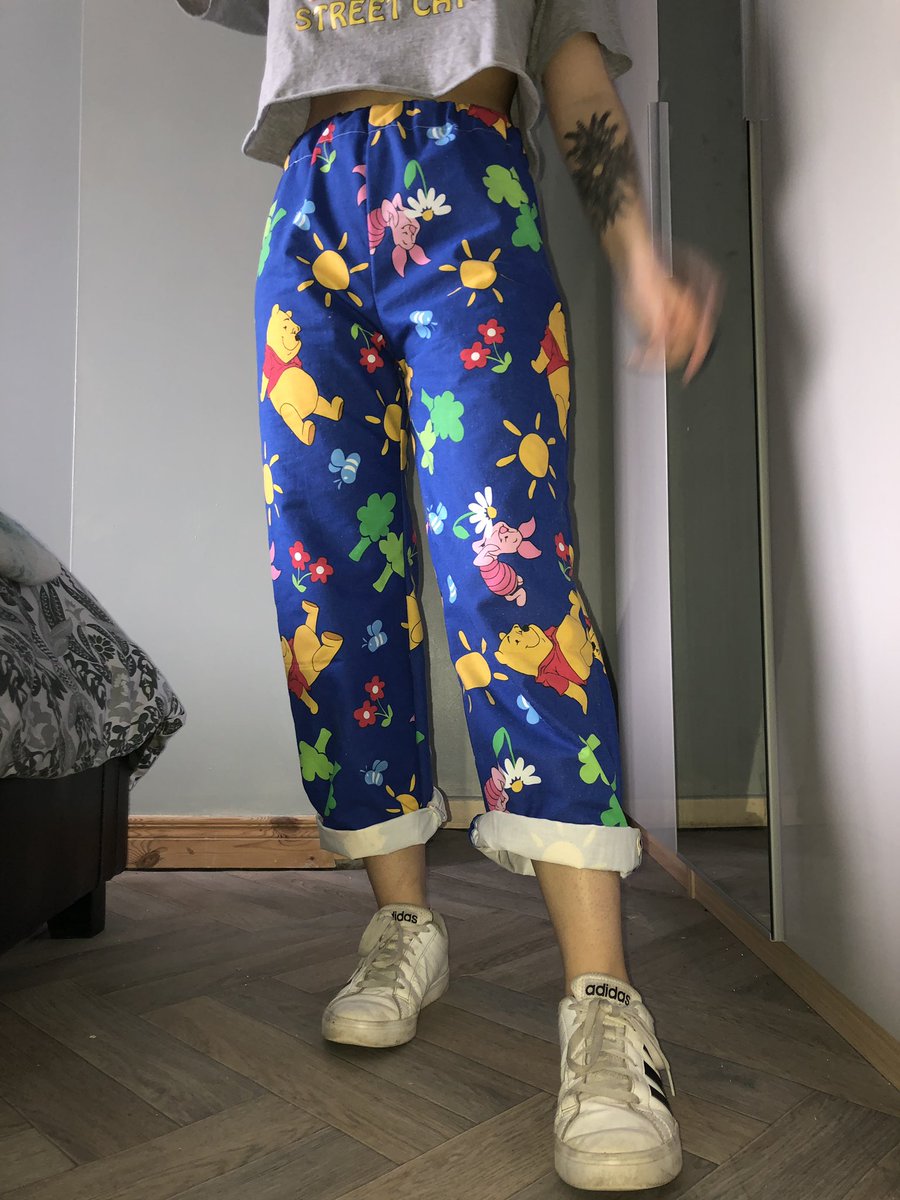 earthlysoph's tweet photo. i made the cutest trousers !! from a duvet !! https://t.co/B9aTyjJWYl
