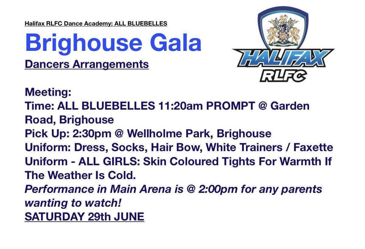 TheFaxettes's tweet photo. Brighouse gala meeting info for our dancers 💙 https://t.co/a3uNFawiVa