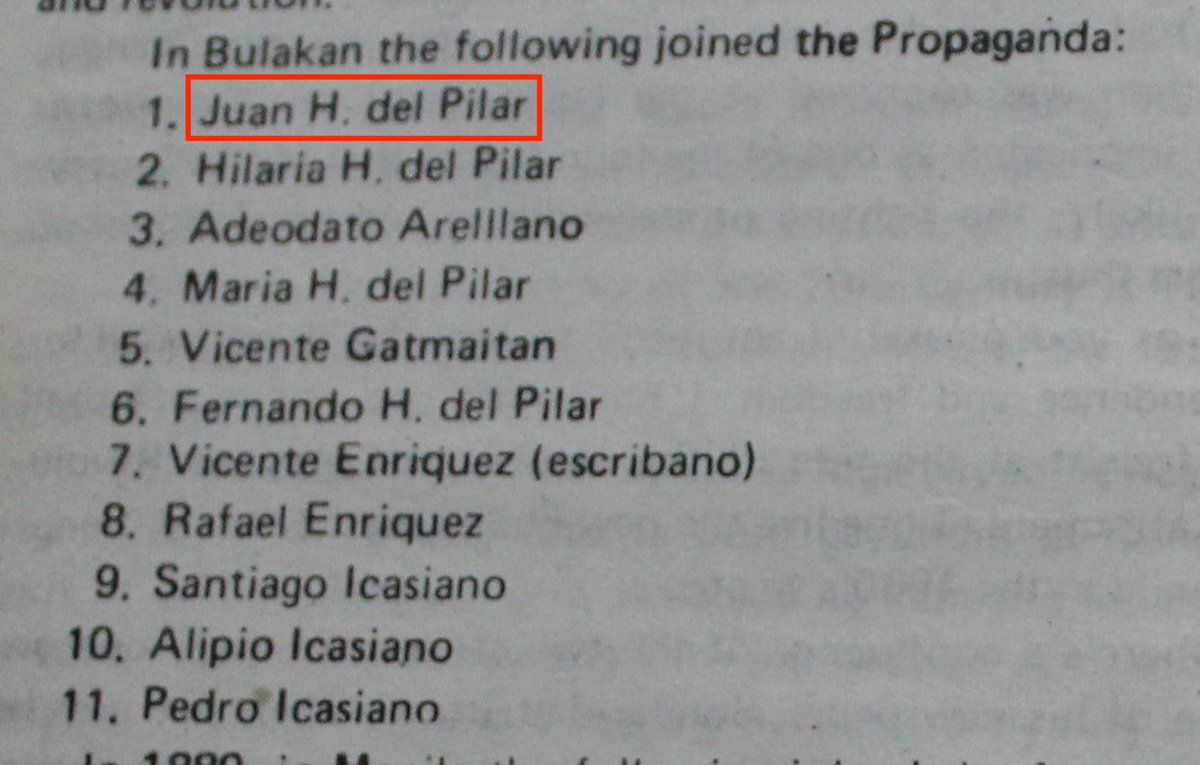 Indeed a “Juan H. del Pilar”, alongside other siblings of Marcelo del Pilar, are listed to have joined the Propaganda Movement. Take note of the Vicente Enriquez there who’s the father of the Vicente who became Goyo’s aide-de-camp.