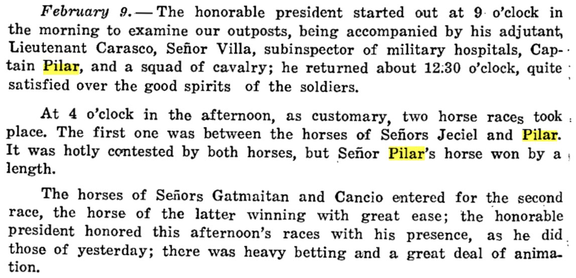 By February 1900, after a grueling trek, Aguinaldo and his group set up camp somewhere in Isabela. There, they experienced relative peace and have settled into a routine which involved horse racing in the afternoons. And yes, Juan or rather his horse participated in these races.