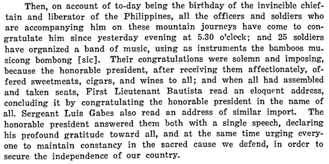March 22, 1900: Aguinaldo’s birthday. Both Villa and Carrasco didn’t mention if Juan was able to deliver a speech but this should give you an idea what happened on this day.