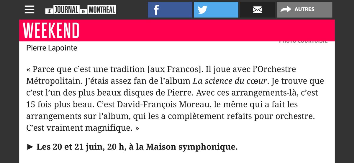 davidfmoreau's tweet image. Quelle joie ce matin de lire ces mots de #LaurentSaulnier !!!! ⁦@JdeMontreal⁩ Vice-président à la programmation chez @SpectraMusique @FrancosMTL  Je serai à Montréal du 17 au 23, j’ai hâte de boire des API avec mes amis! ⁦@OfficielPierre⁩