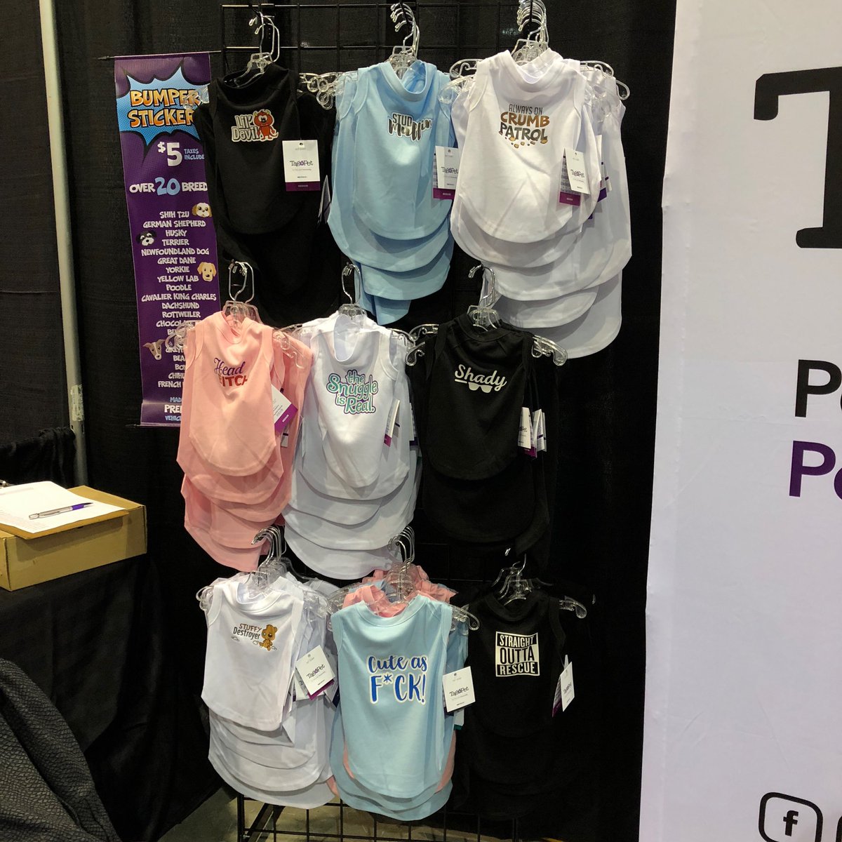 TagaPetNL's tweet photo. Another great day at the @NLpetexpo Drop by the booth and pick up a fashion tag, bumper sticker or a new shirt ($15 all sizes) or bandana ($10) ! #nlpetexpo #yyt #beaglepaws #petexpo #nlpetexpo2019 https://t.co/zX0apoWlew