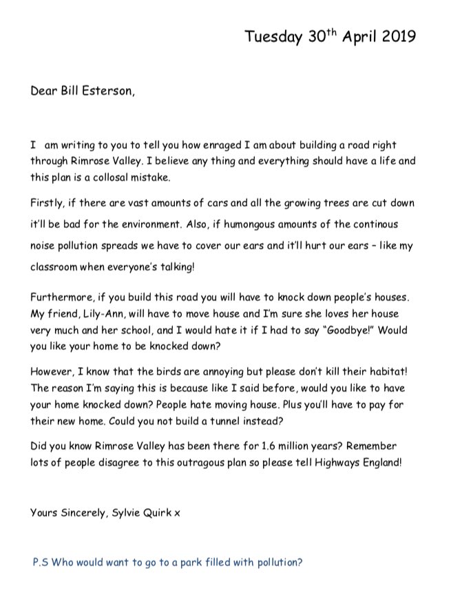 @RimroseValley @RimroseValley @Bill_Esterson recently Year 3 have been studying Rimrose Valley and have written persuasive letters to try and save the beautiful area. Here are just a few examples of how passionately they feel. #saverimrosevalley