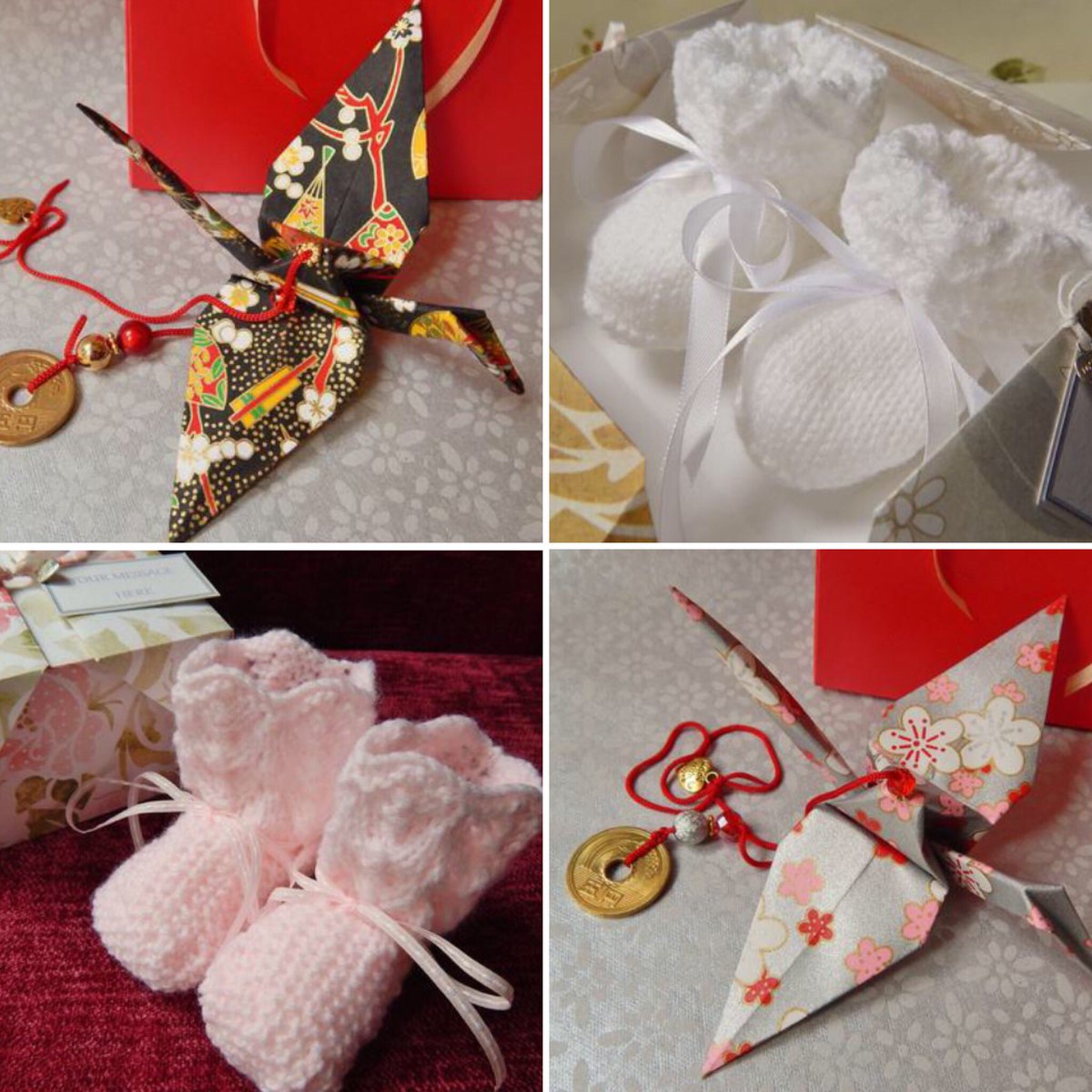 New in my #etsyshop #vintagestyle #babybooties and #goodluck #origamicranes All gift packaged katamikeepsakes.etsy.com