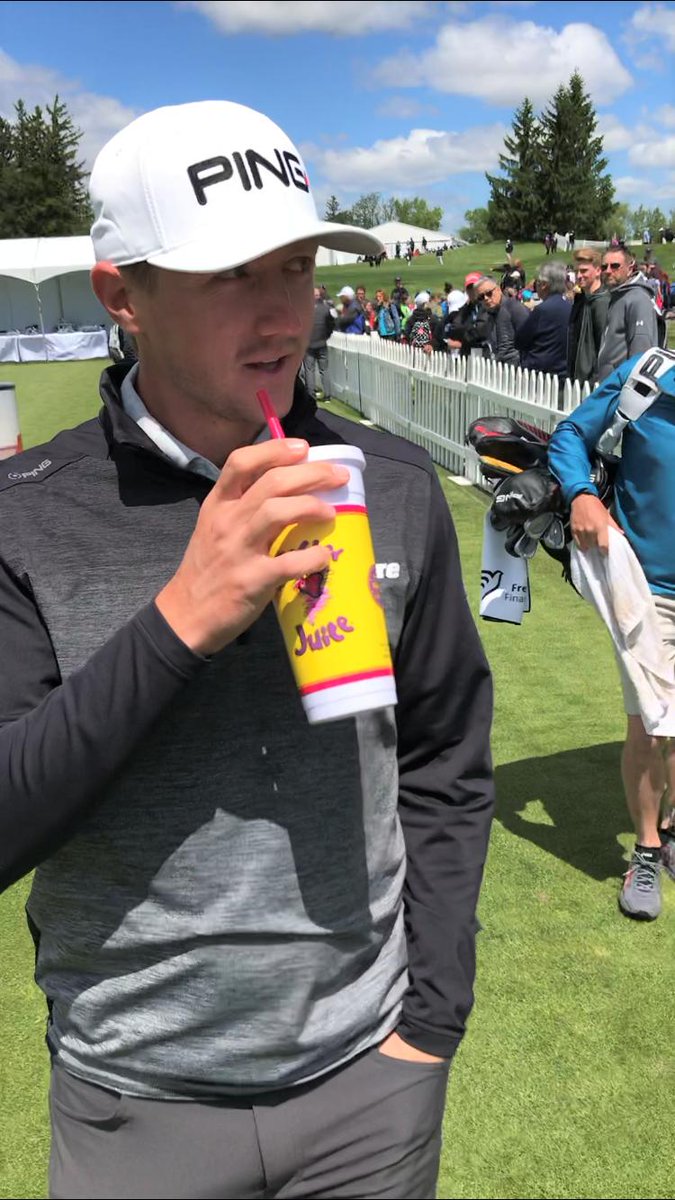 boosterjuice's tweet photo. It’s your last opportunity to RETWEET &amp; FOLLOW for the chance to win one of two golf shirts or a @PingTour hat signed by @MacHughesGolf. If you want a signed picture too, tell us your favourite smoothie in the comments! 😉 https://t.co/Gk6gNgm3sA