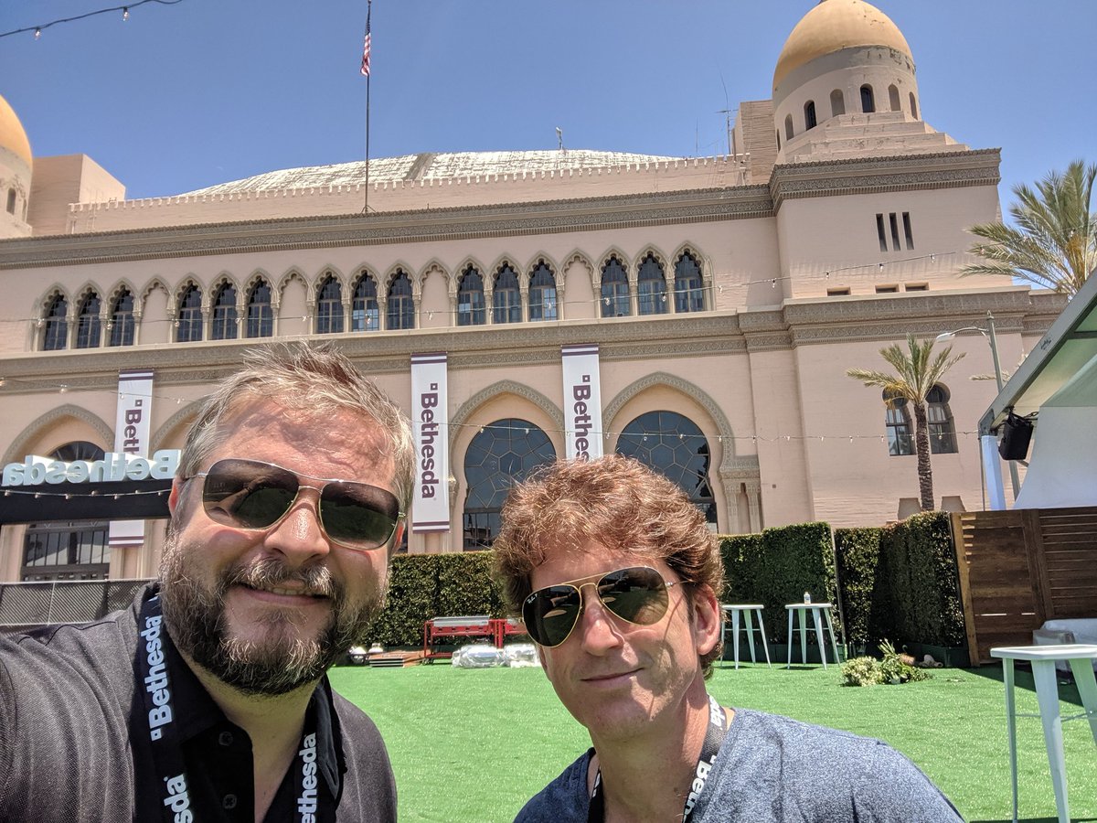 jg93's tweet photo. Me and some rando in front of the Shrine Theater is LA before #BE3.  #E3 #Fallout76 https://t.co/zPLEKd2rbb