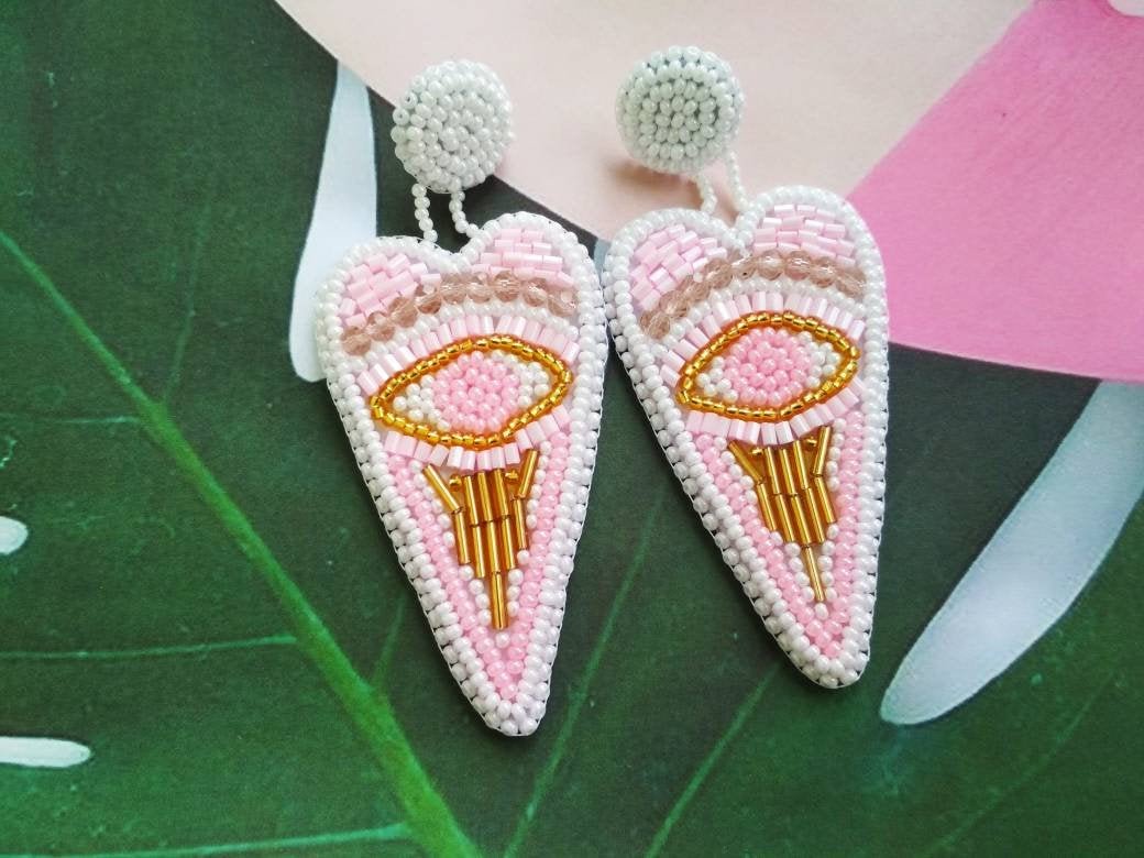 Excited to share the latest addition to my #etsy shop: Pink evil eye earrings, Bead embroidery heart earrings, Large beaded eye stud earrings, Embroidered seed bead earrings, Evil eye jewelry etsy.me/2EYNT1y