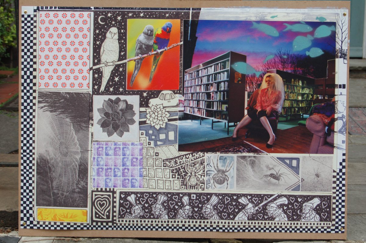 mrbattyart2's tweet photo. These are A1 prints that I have worked into with oils pens and pastels. Originally small A4 collages that I've scanned into a computer and then printed larger https://t.co/dqS68I11Ls