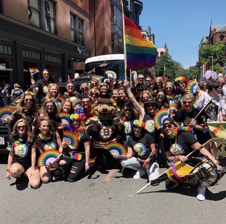 Blades and members of the #NHLBruins staff taking part in yesterday's #BostonPride parade. 🏳️‍🌈

#FindYourBoston #AmesBostonHotel
