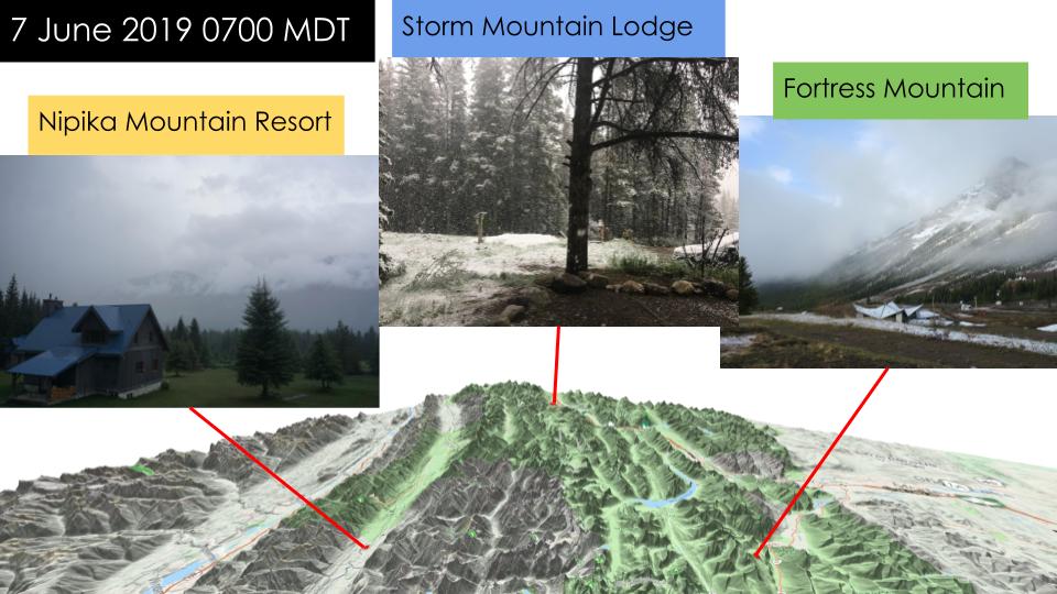 GwfSpade's tweet photo. Pictures to show how variable weather can be over orographic terrain. All photos taken 7 June at 0700 MDT. @sciencesUQAM @UNBC @usask @GWFutures #snowchasers #letitsnow #atmosphericsciences https://t.co/9or7v2xaAc