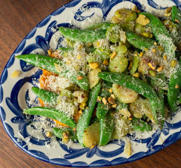 Introducing our Blistered Snap Peas, with fava, smoked carrot, pecorino, mint &amp; pistachio! Now part of our NEW summer menu 🌞