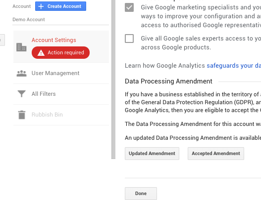 ukdatageek's tweet photo. Hi @googleanalytics  looks like you need to agree the updated terms for your #Google #MerchandiseStore Demo Account. cc @justincutroni https://t.co/XVrYGZ2ax8