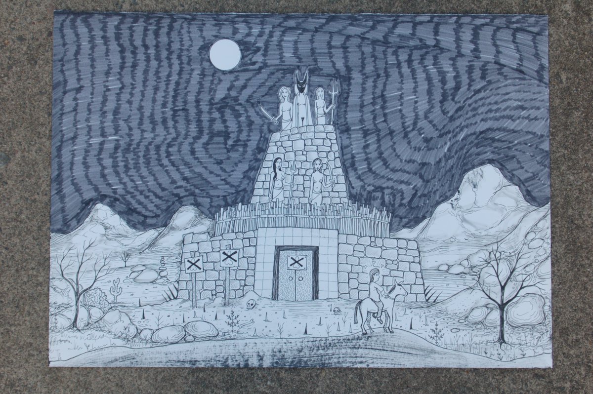 mrbattyart2's tweet photo. One of these drawings is of Oedipus circling the Sphinx's tower of Women, one features some minions, two didn't feature in my book through fear of copyright infringement and ones a dressed up as a Wizard https://t.co/b2gQzeTaDf