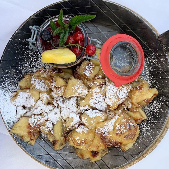 KOCHYOGA's tweet photo. When in Austria... Yummy Kaiserschmarrn with Zwetschgenröster. 😍 It‘s like a deconstructed pancake with plum sauce. Not the healthiest choice because it‘s fried and dusted with sugar. But hey I‘m on holiday. 😬 | #kaiserschmarrn #zwetschgenröster #wör… https://t.co/BkJ1IYwnHk https://t.co/fZvi1udSDN