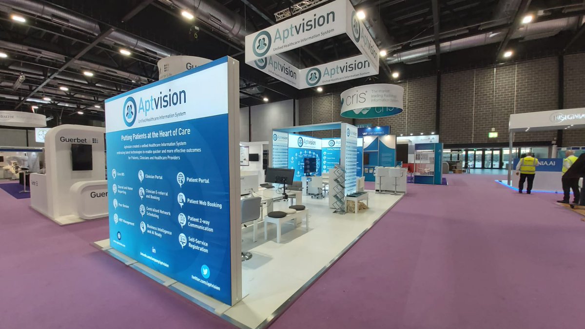aptvision's tweet image. #UKIO2019 The stand is all set up &amp;amp; ready to welcome you all. Visit us on Stand 44. See our modern, cutting edge software.

See how we can help you reduce DNA's, manage MDT's, provide cross enterprise scheduling &amp;amp; reporting &amp;amp; our RIS.

Enter our prize draw details in the morning.