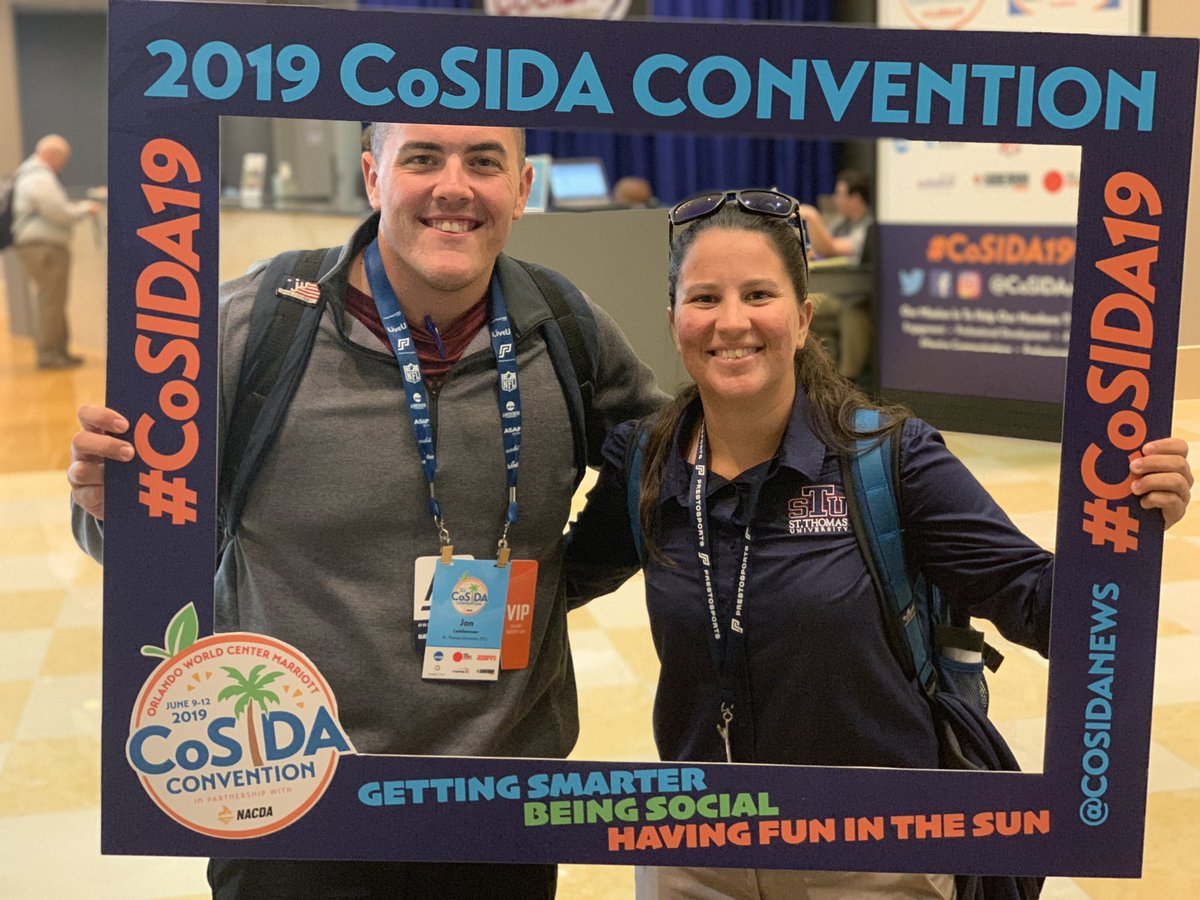 STU_Athletics's tweet photo. STU Athletic Communications Department representing at #CoSIDA19 #GoodAtSTUff #DynamicDuo https://t.co/HBEd1hIRj3