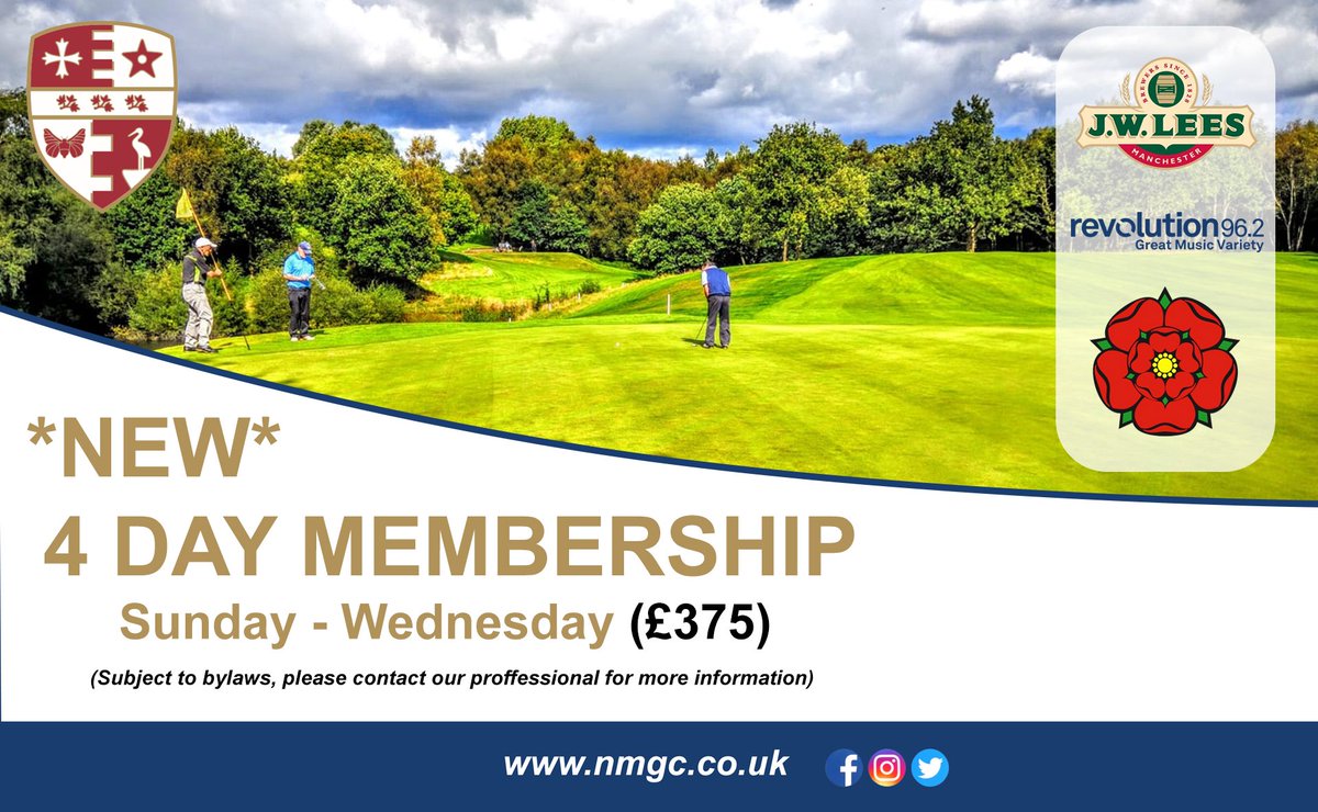 Four day membership now available to potential new members. Contact the professional on 0161 643 7094 for more details.