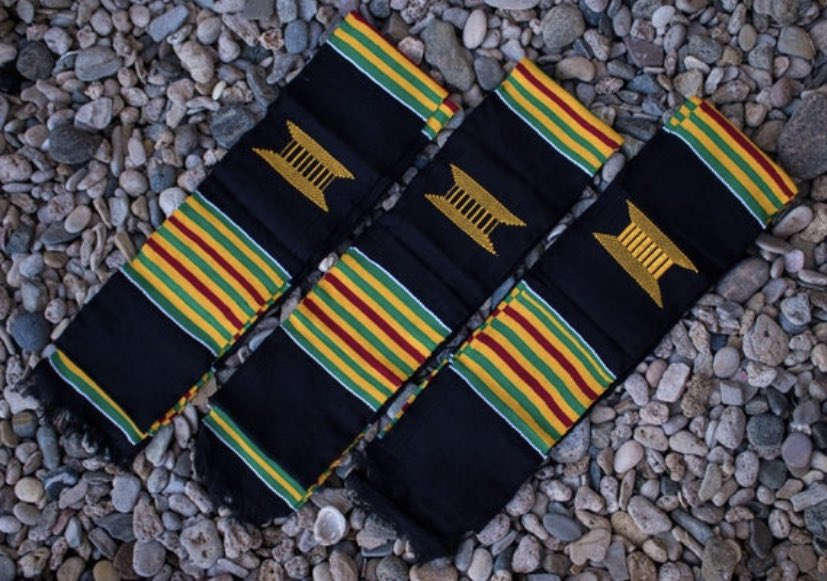 Afri_Kandy's tweet photo. Our kente graduation stoles are quite popular however some people wanted plain stoles without the “class of 2019” written on it, so guess what we did? We made it happen with these black&amp;white plain stoles with the Ashanti golden stool design. Get yours now https://t.co/SABYSG09qn https://t.co/4mUT0oJSRa