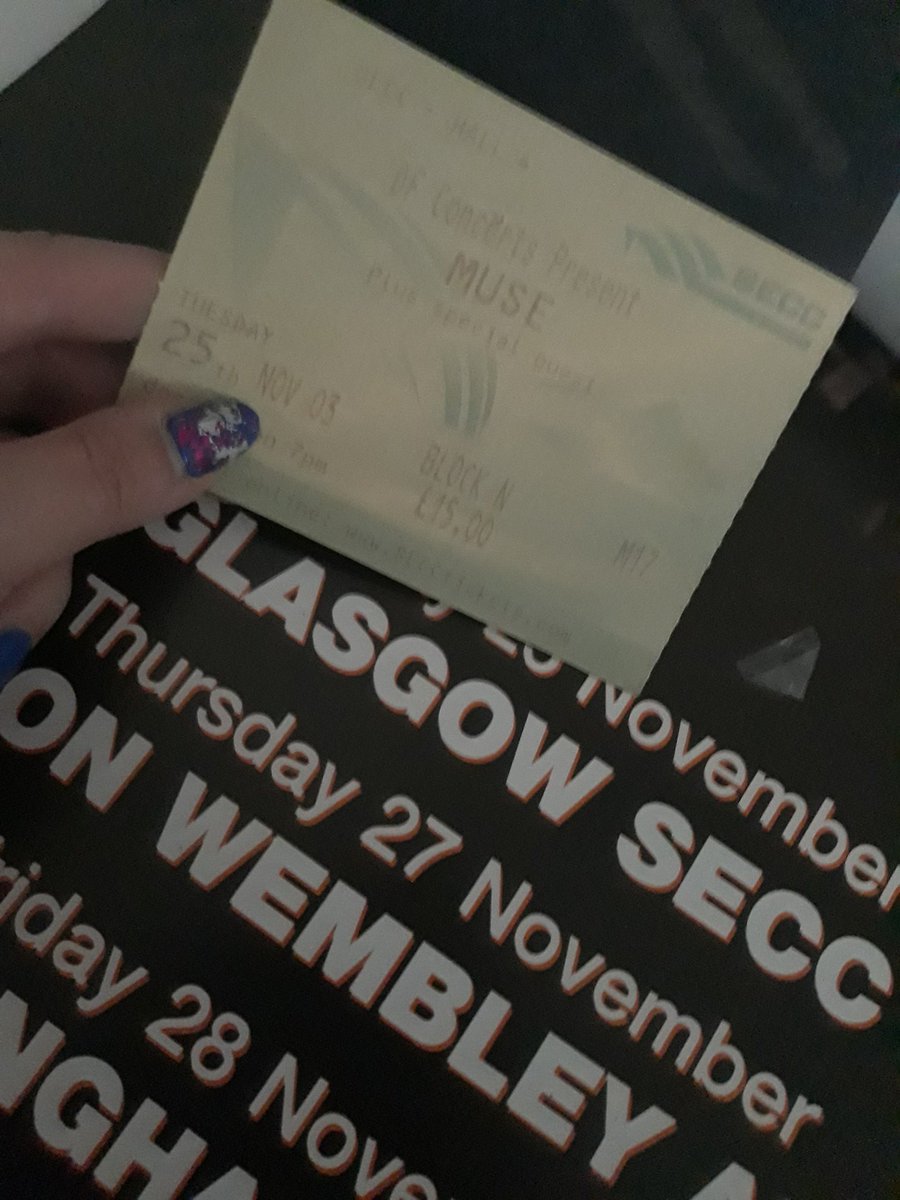 MrsB_Davis's tweet photo. On 8th June 2019 I saw @museband for the 10th time! On the way home I bought a poster from a guy on the street for £1. It turned out to be a poster from 25th November 2003 - the very first time I went to see Muse! #Muse #MuseEtihad https://t.co/9ZHHFPTAgB