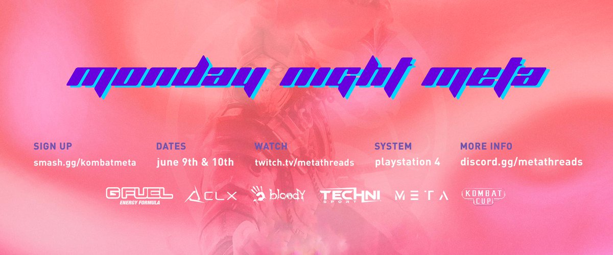 KolosseumStudio's tweet photo. Kombatants, you still have time to sign up for today's #MondayNightMeta #MK11 event! Reg closes at 5PM ET!
Win points for the #KombatCup: Path to #EVO2019 circuit and prizes from @metathreads @GFuelEnergy @CLXGaming @Bloodygaming @TechniSport!
๐ฐ https://t.co/kZrwtlfzhI https://t.co/oGFVEFG0EL