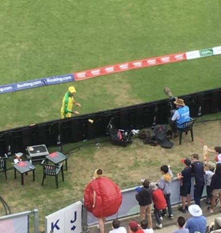 DazCricket's tweet photo. Someone dressed as a cricket ball throwing sandpaper at Australians will always be the funniest thing I've seen #CWC19 @InnoBystander https://t.co/rQPM7HYoR1