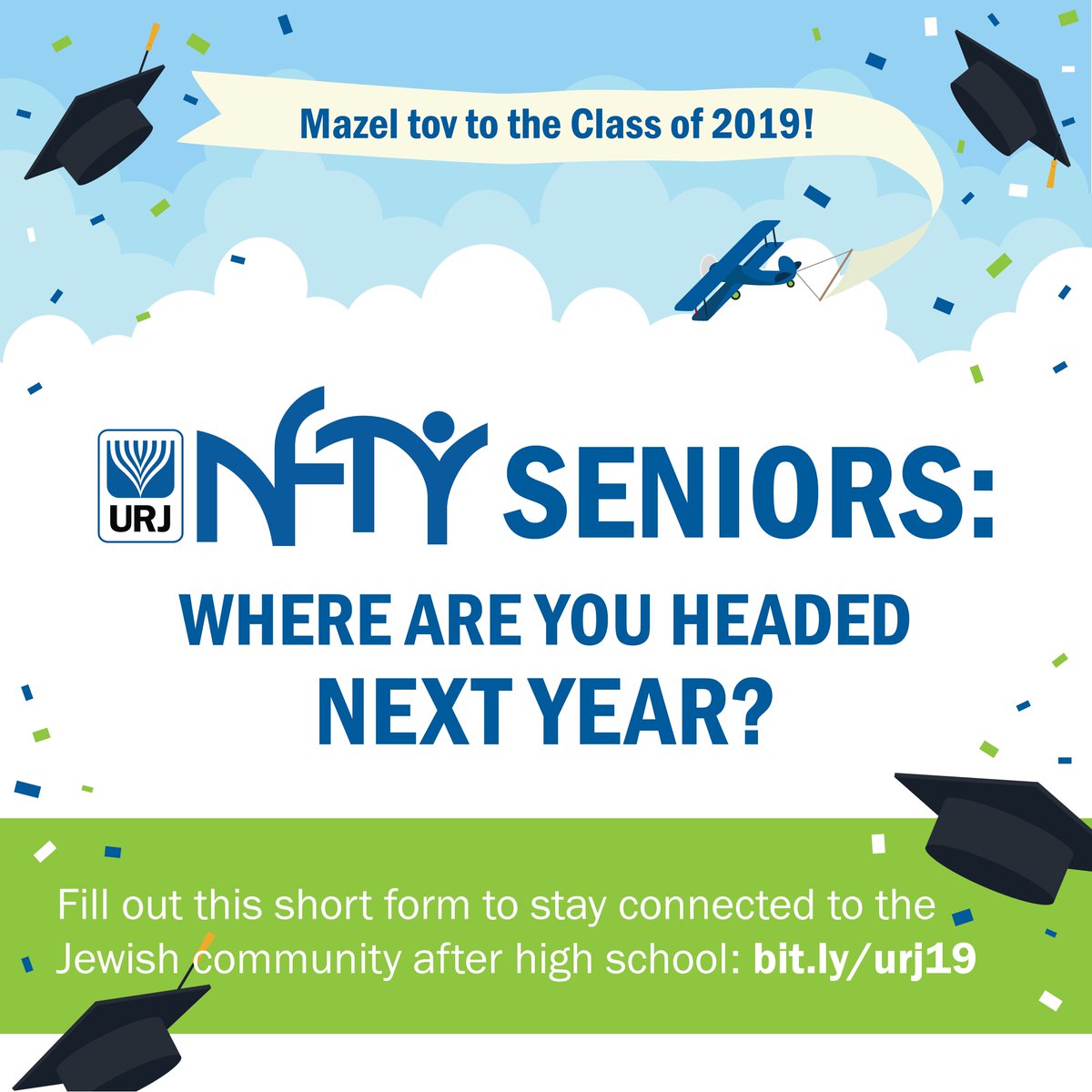 High school seniors: REMINDER! Use this form to let us know your plans for next year, and we'll connect you with other Jewish students on campus, share exciting programs and fellowships, and help you build your Jewish community - no matter where you are: bit.ly/urj19
