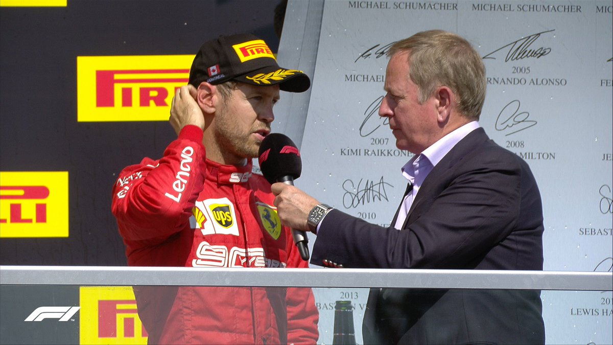 F1's tweet photo. VETTEL: "The people shouldn't boo at Lewis... I really enjoyed the race and the crowd. Lewis was a bit faster, but we were able to keep him behind. Ask the people what they think"

#CanadianGP 🇨🇦 #F1 https://t.co/iUAXm7vPMs