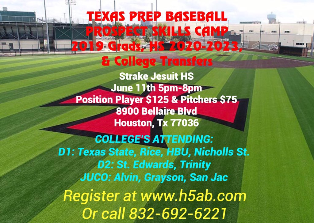 Texas Prep Baseball Prospect Skills Camp (@tpbprospectcamp) on Twitter photo Didn’t get seen this weekend? Here’s your opportunity to work directly with college coaches. Camp will feature high level instruction as players will receive verbal evaluations & feedback provided by the coaching staff through the instructional process. #GetSeen <a href="/H5AB/">TexasPrepBaseball</a> Didn’t get seen this weekend? Here’s your opportunity to work directly with college coaches. Camp will feature high level instruction as players will receive verbal evaluations & feedback provided by the coaching staff through the instructional process. #GetSeen <a href="/H5AB/">TexasPrepBaseball</a>