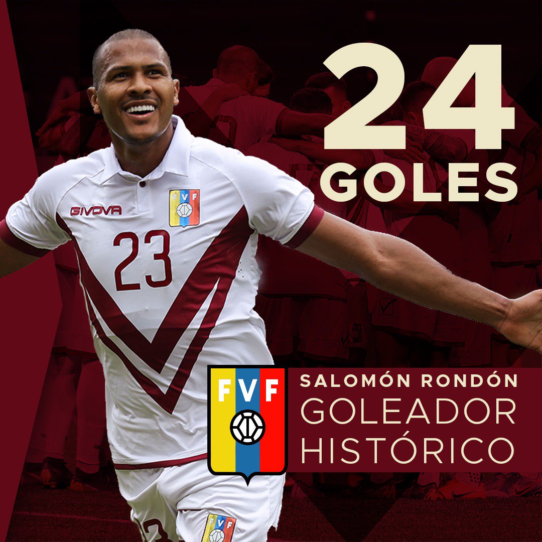 SeleVinotinto's tweet image. #Vinotinto | ¡PARTIDO HISTÓRICO EN CINCINNATI!🔥👏🇻🇪

Con los dos goles anotados por @salorondon23 esta tarde, el delantero se convirtió en el MÁXIMO GOLEADOR en la historia de la #Vinotinto con 24 tantos, pasando el récord de Juan Arango (23).

¡Felicidades, Gladiador! 💪⚽️