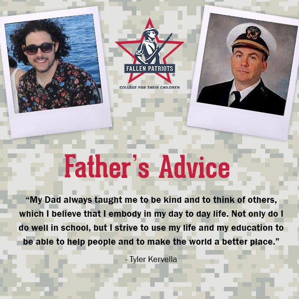 FallenPatriots's tweet photo. Tyler is the son of fallen Navy Lieutenant James Kervella.  He says his father’s military service means everything to him and inspires him every day to push forward during the hard times.  #fathersday #fathersday2019 https://t.co/NxdoOsXGQh