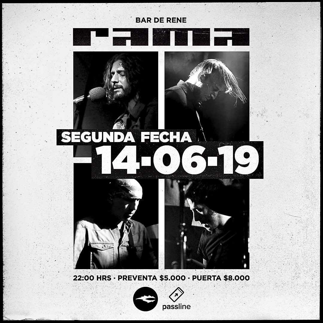 RAMA (@estoesrama) on Twitter photo ¡Nadie se queda afuera! ✊ Este viernes 14 en <a href="/BardeReneOficia/">Bar de René</a> 🔥 Nueva fecha, nuevo setlist! Preventa disponible en <a href="/PassLineChile/">Passline Chile</a> cupos limitados.
#erreaemea #manifiesto ¡Nadie se queda afuera! ✊ Este viernes 14 en <a href="/BardeReneOficia/">Bar de René</a> 🔥 Nueva fecha, nuevo setlist! Preventa disponible en <a href="/PassLineChile/">Passline Chile</a> cupos limitados.
#erreaemea #manifiesto
