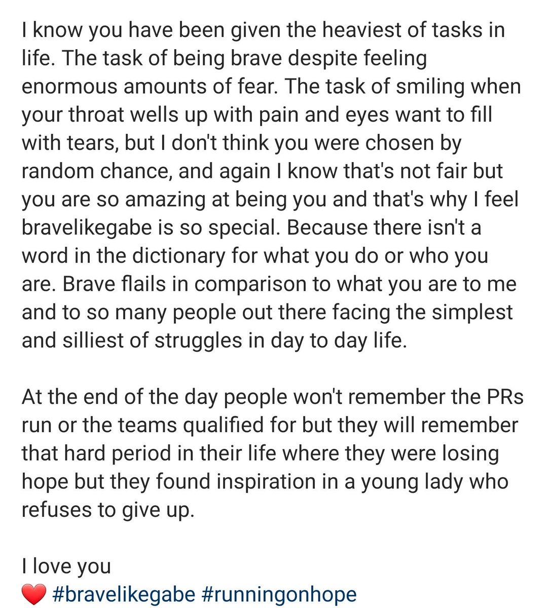 Gabriele Grunewald has been battling cancer on and off for 10 years now

An elite runner throughout it all, multiple olympic trials, 1500m runner up at D1 nationals

In the last 24 hours, her condition has worsened. Her husband gave a heartwrenching update.

#BraveLikeGabe