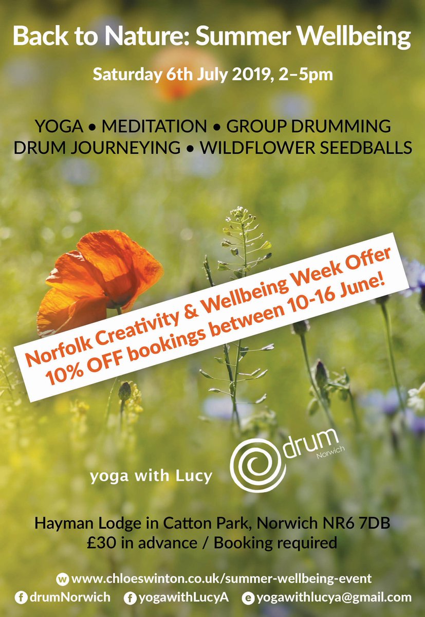 ChloeSwinton_'s tweet image. Get 10% off bookings between 10-16th June, during Norfolk’s Creativity and Wellbeing Week! Give yourself some #Summer kindness and nurturing, and find some grounding in beautiful nature. Event/booking details: chloeswinton.co.uk/summer-wellbei… #wildflowerhour #drumNorwich #Wellbeing #offer