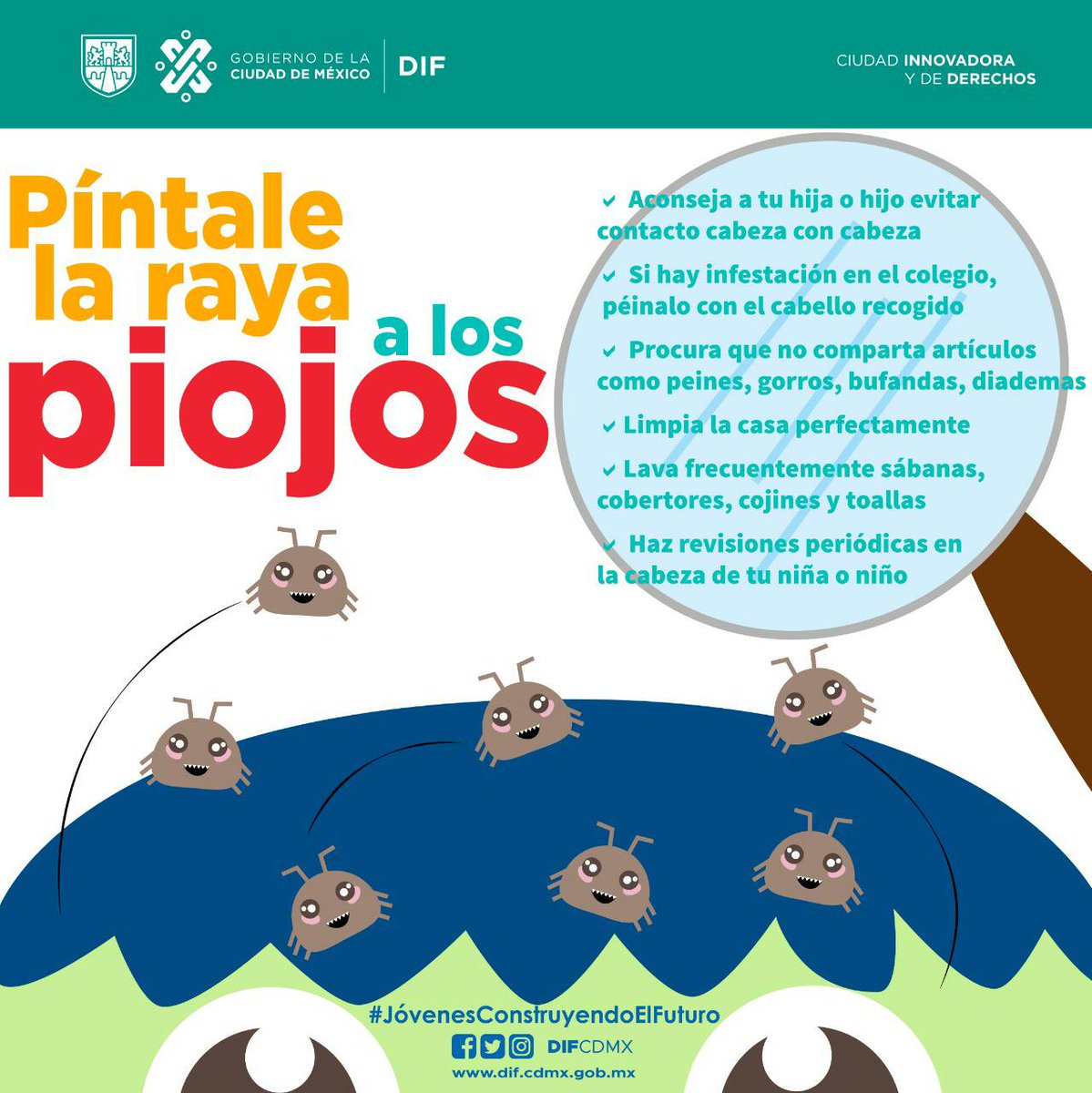 DIFCDMX's tweet photo. Los piojos se encuentran en todo tipo de lugares como en el hogar, la escuela, el campo o en la ciudad y pueden fijarse en el cabello con facilidad. Te compartimos algunos #DIFTips para pintarles la raya. 🙅🏽🙅🏽♂ https://t.co/Mtmspegvf4