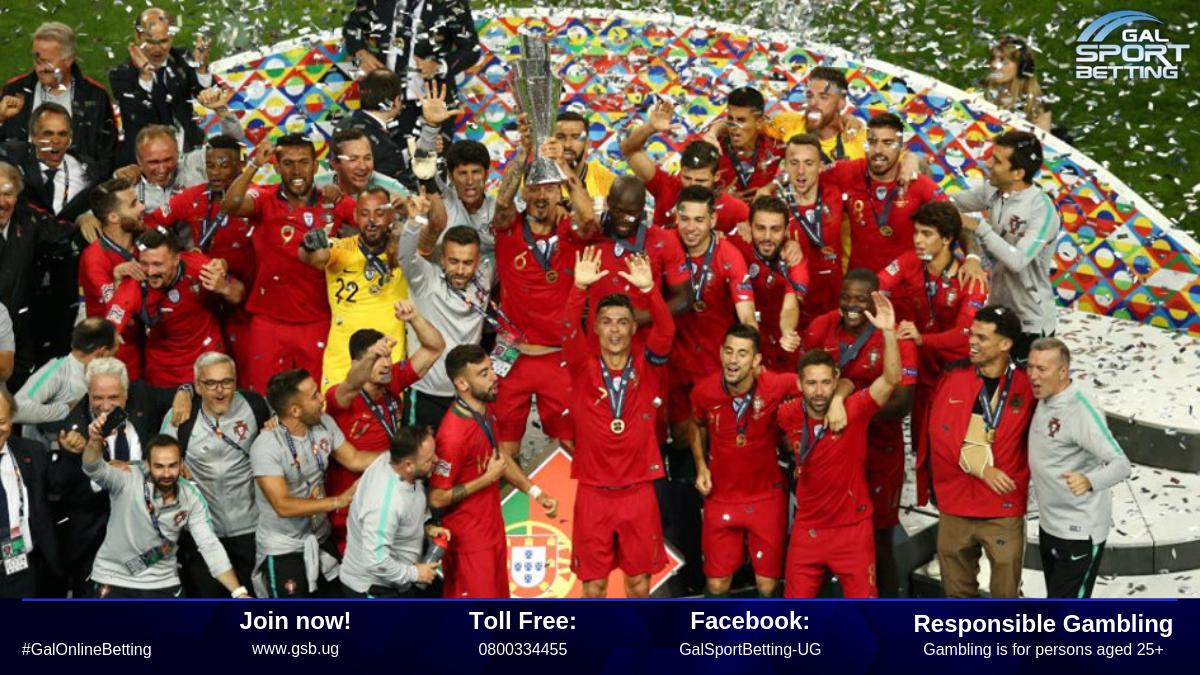 GSB_Uganda's tweet photo. 🏆🎉🎊🍾 CHAMPIONS!!!🍾🎊🎉⌛
Congratulations To Seleções de Portugal 🇵🇹 Upon Winning The 2019 UEFA Nations League 🏆.
#NationsLeagueFinal #PORHOL #GalOnlineBetting 👉 https://t.co/MjurTPD4md https://t.co/03IhB95PRM
