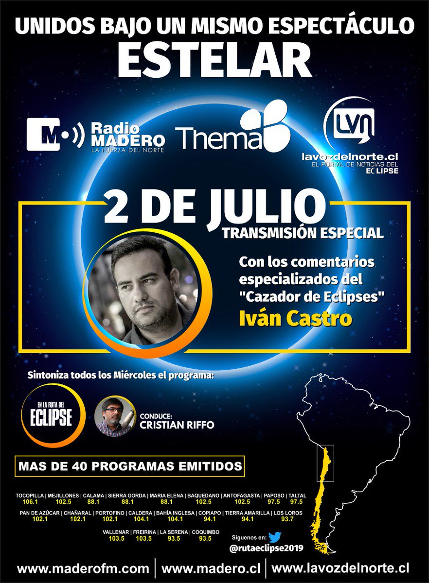 lavozdelnortecl's tweet photo. En la Ruta del Eclipse #GalaxyS10 te invitamos a compartir con nosotros este evento astronómico mundial. @ivancastro @thenoux2016 @Sernatur @sernaturcoquimb @SegegobCoquimbo @CORECoquimbo @CienciasULS @cerrotololo @YERKO_ALCALDE @Rafael_Vera @jacob_LaSerena https://t.co/xQUY2FFykl