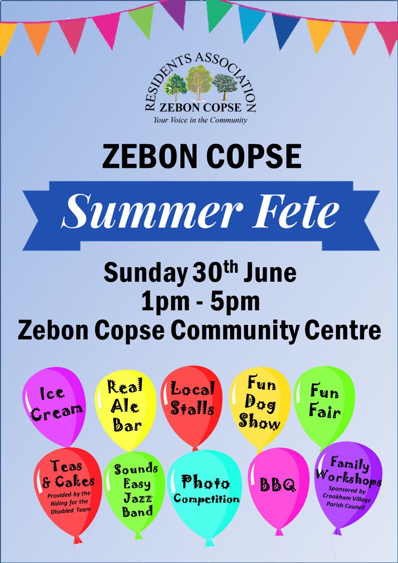 3 weeks to go to the Zebon Copse Summer Fete, hope to see you there....