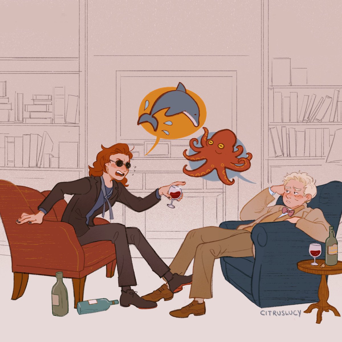 citruslucy's tweet photo. ‘My point is – my point is, dolphins. That’s my point.’ #goodomens https://t.co/XDprDq7FbL