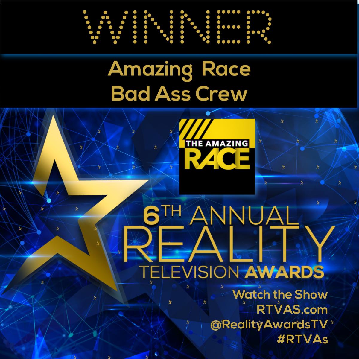 RealityAwardsTV's tweet photo. #Winner #BadAssCrew๐ช๐ฝ๐น
@AmazingRaceCBS has a lot to celebrate as they knock out 5-time back-to-back winner @DeadliestCatch for the #RTVAs in this category. Thanks to @IndyCar (and Amazing) Racer @ConorDaly22 for accepting ๐ https://t.co/Ad5r4Vm9w1