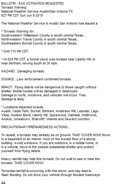 TravisCOSW's tweet photo. NWS has issued a Tornado Warning for NW TravCo until 7:15 pm. Take shelter now #CedarPark #Jonestown #AndersonMill #LagoVista #HudsonBend #Spicewood #Volente https://t.co/txpywkLfxf