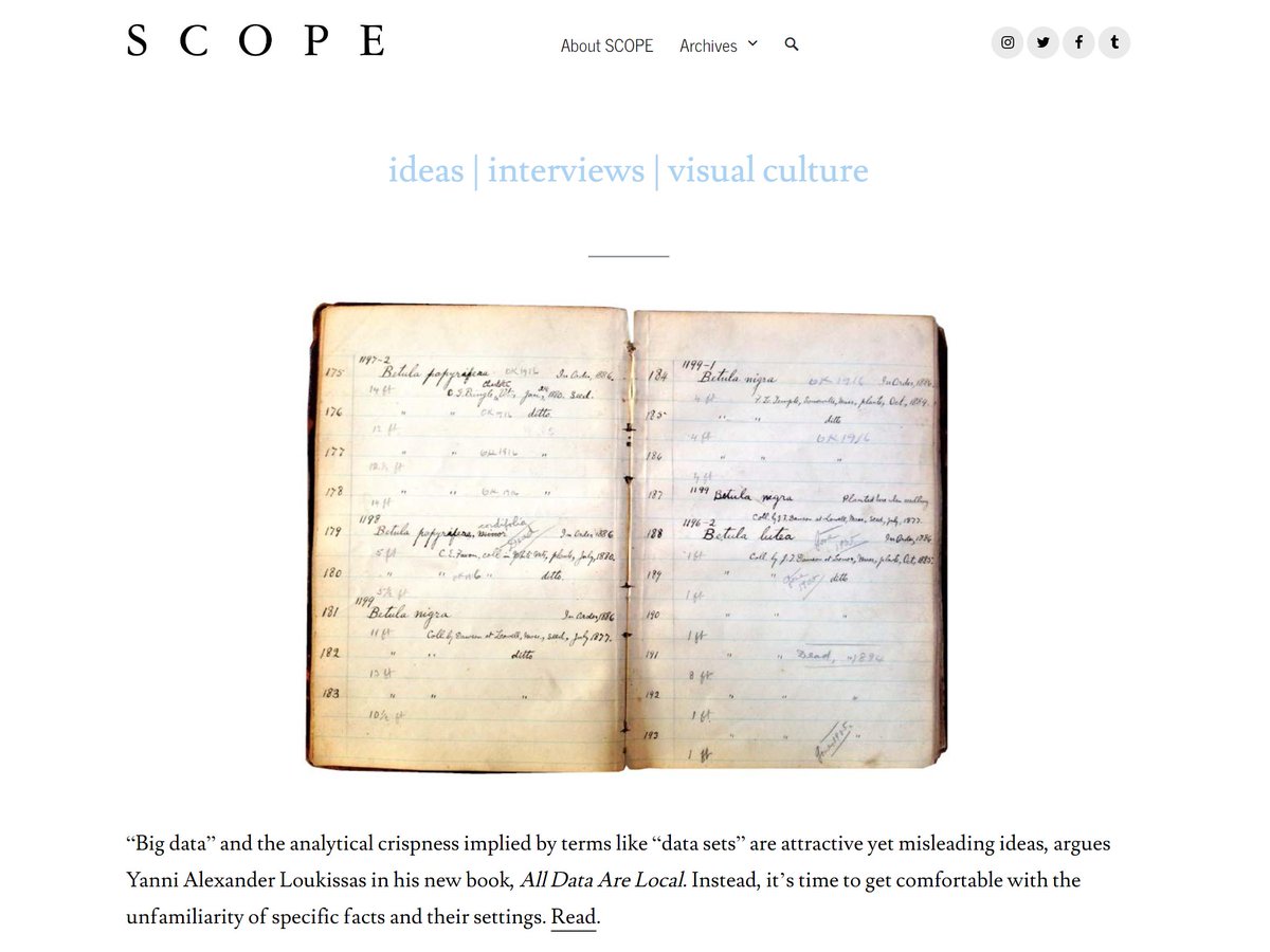 scopenotes's tweet image. Yanni Loukissas @yloukissas on why we need to resist the misleading clarity of data sets in favour of embracing the strangeness of specific facts. scope-mag.com/2019/06/embrac…

Read Yanni's book, All Data Are Local, from @mitpress

#data #bigdata #datascience #technology