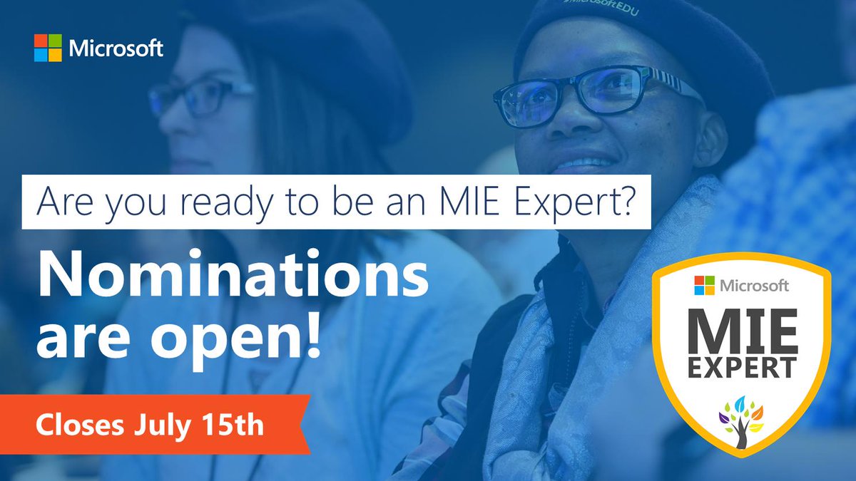 There's still time to join the best PLN in the world!  Self-nominations to become a 2019-20 #MIEExpert close on July 15th. aka.ms/mienomination  #edchat #MicrosoftEdu <a href="/RobynHrivnatz/">Robyn Hrivnatz</a>
<a href="/Catalyst4EDU/">Josh Sawyer</a> <a href="/mtholfsen/">Mike Tholfsen</a> <a href="/sdelafosse/">Sonja Delafosse</a> @Flipgrid